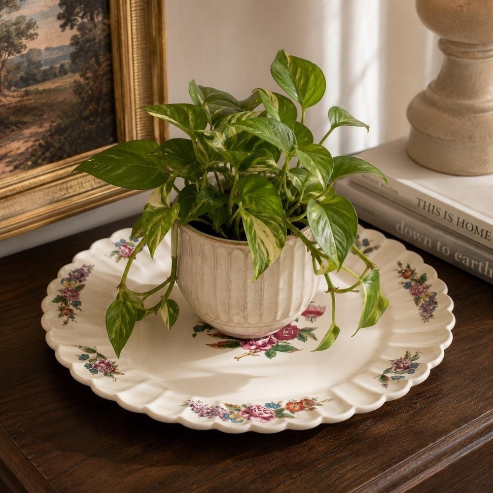 Vintage Limoges Wales Platter - Floral‎ China Plant Stand Display Tray